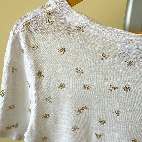 Tabitha Webb white linen t shirt with gold bee print, size L - Picture 5 of 6